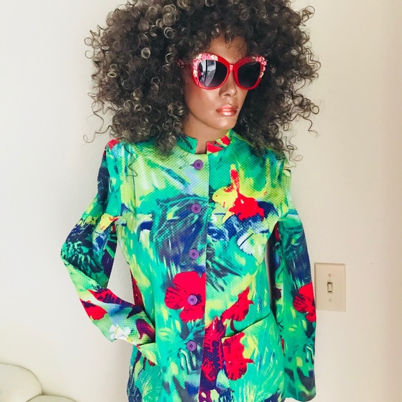 DEBRA C BEVERLY HILLS Chic TROPICAL Floral Jacket S - Picture 6 of 8